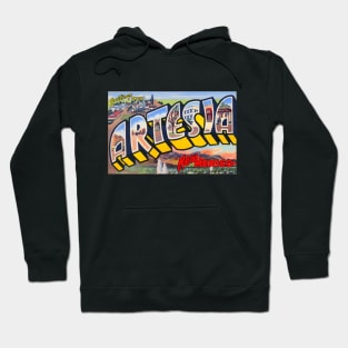 Greetings from Artesia New Mexico - Vintage Large Letter Postcard Hoodie